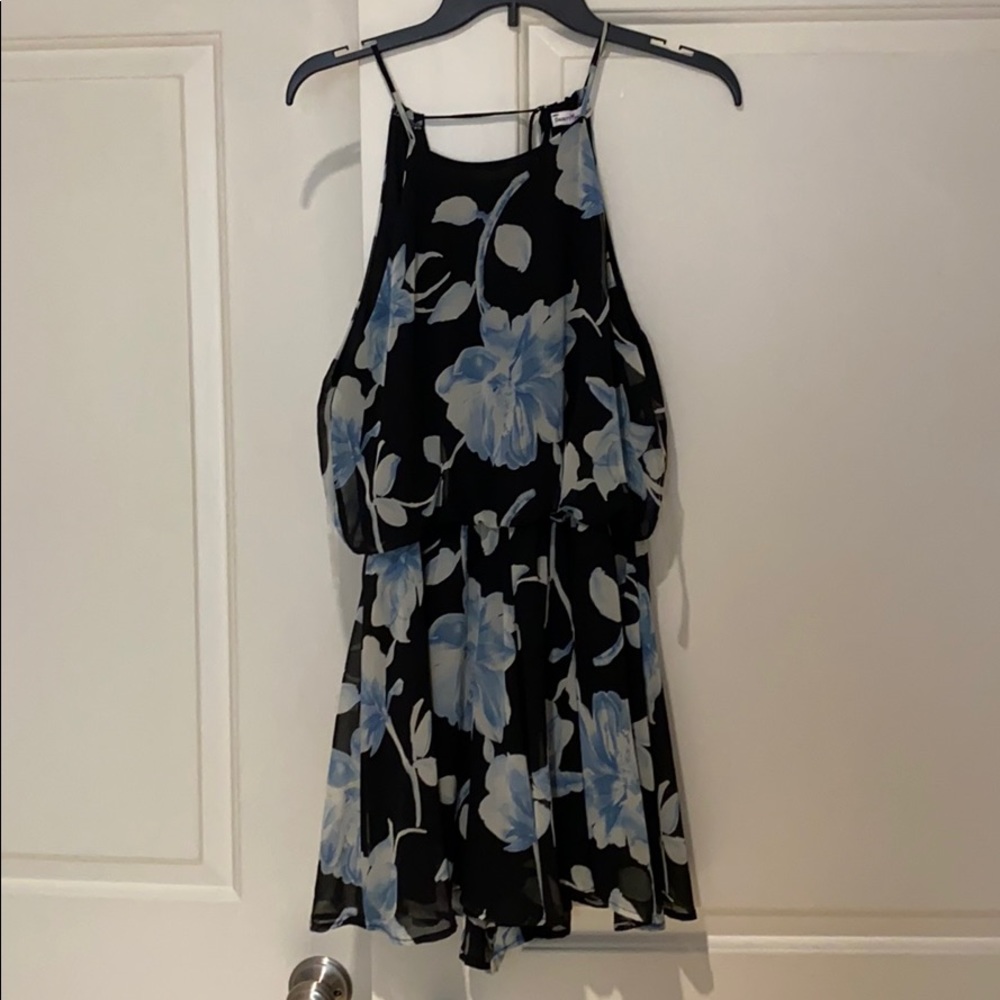 Blue and black floral halter neck romper size L